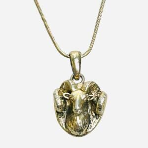 Ram Head Gold Tone Pendant Necklace